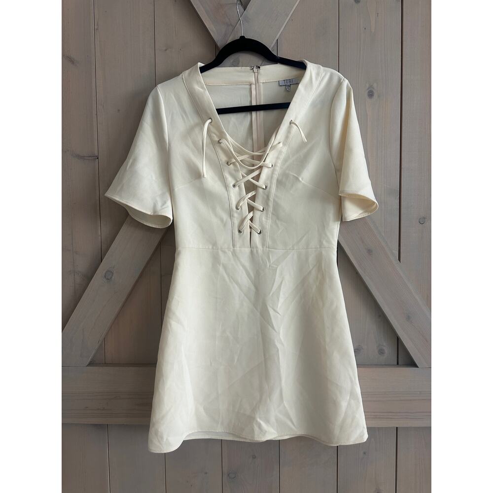 Tobi cream lace up shift dress womens size medium m